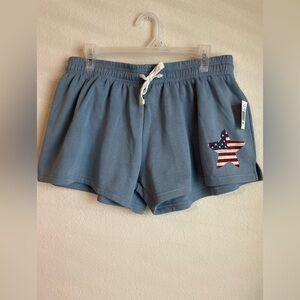 Goodie Two Sleeves Women's Athletic Shorts - Blue with American flag star -XL